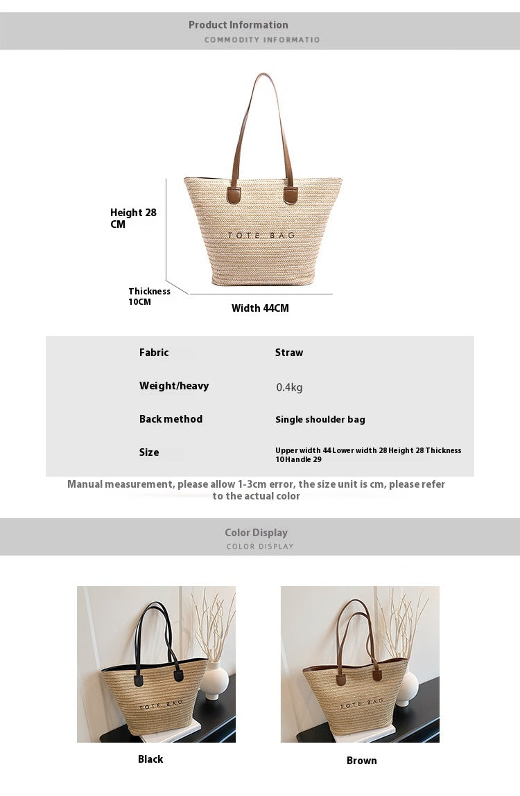 New Trendy Straw Tote Bag Fashion Letter Woven Shoulder Bag Beach Vacation Beach Bag