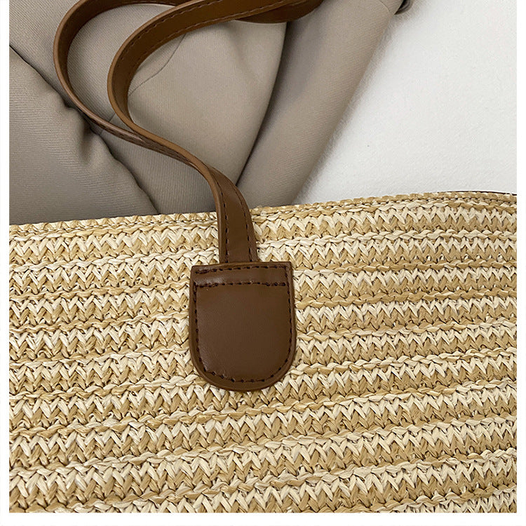New Trendy Straw Tote Bag Fashion Letter Woven Shoulder Bag Beach Vacation Beach Bag