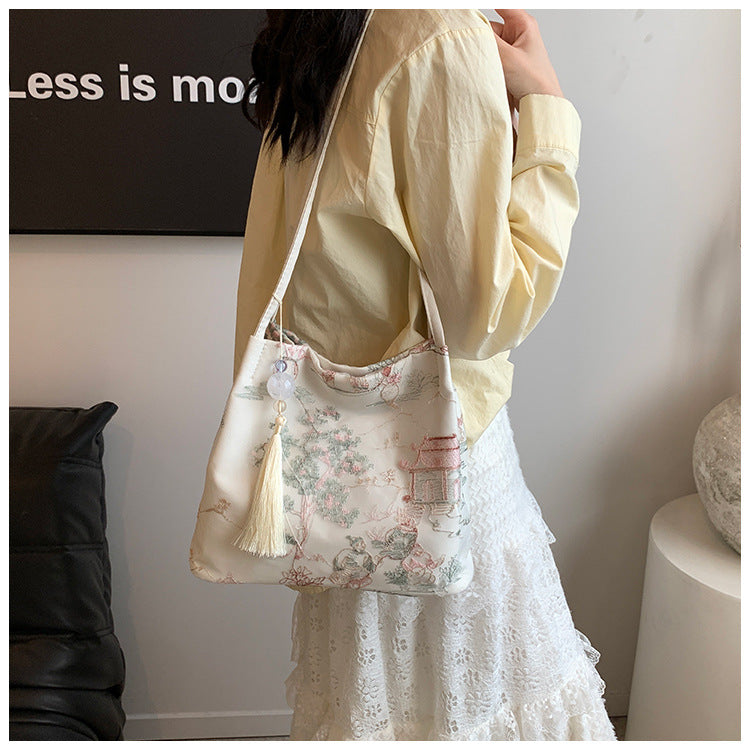 New Chinese Style Crossbody Bag Casual Fashion Single Shoulder Bag Cloth Bag Trendy Bucket Bag