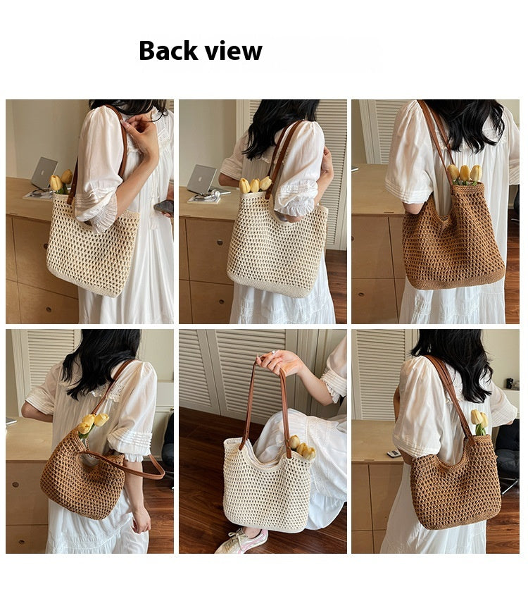 High-end Bucket Bag Large Capacity Underarm Bag Straw Bag Fashionable Shoulder Bag
