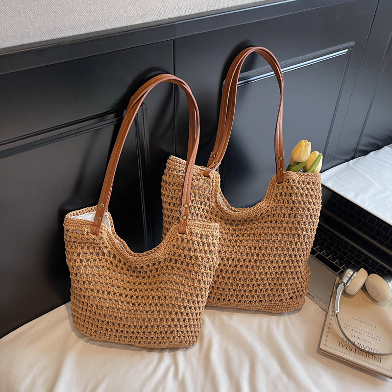 High-end Bucket Bag Large Capacity Underarm Bag Straw Bag Fashionable Shoulder Bag