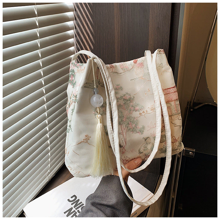 New Chinese Style Crossbody Bag Casual Fashion Single Shoulder Bag Cloth Bag Trendy Bucket Bag