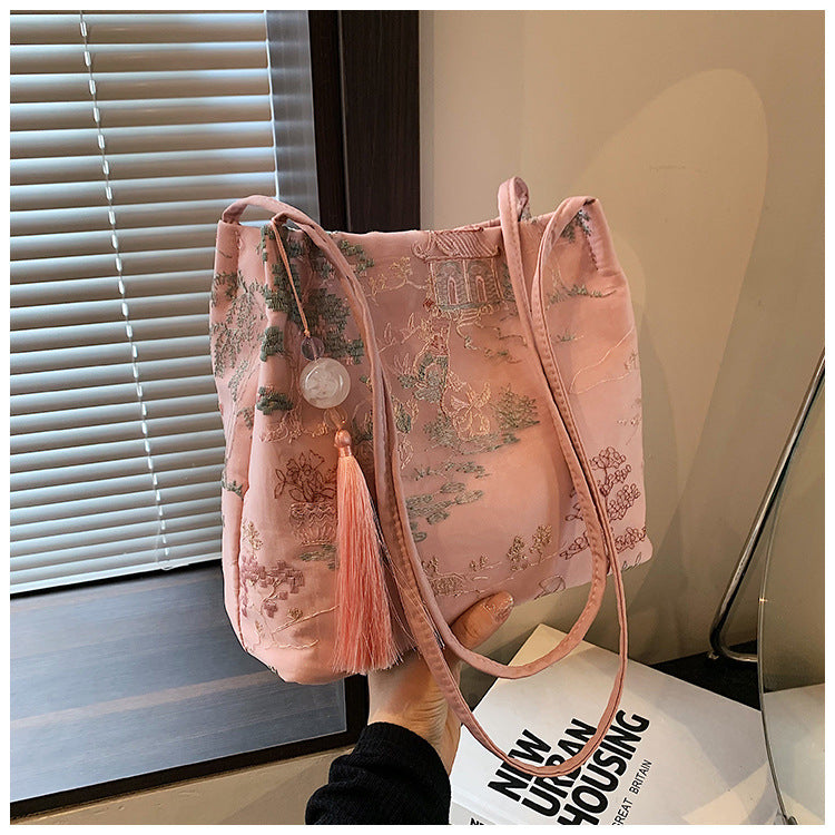 New Chinese Style Crossbody Bag Casual Fashion Single Shoulder Bag Cloth Bag Trendy Bucket Bag