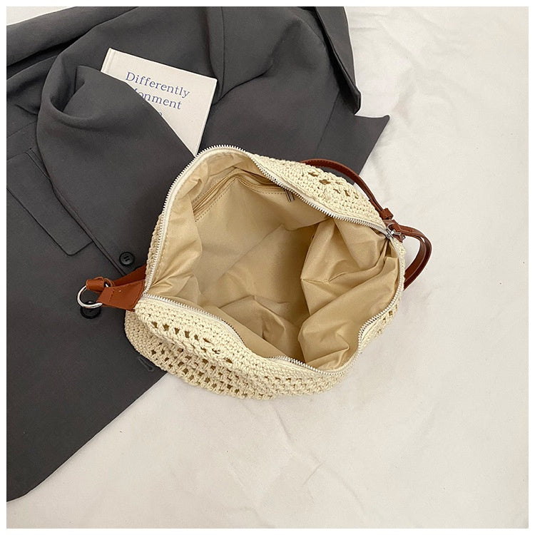 Large Capacity Cotton Thread Woven Underarm Bag Hollow Out Seaside Vacation Beach Travel Shoulder Bag