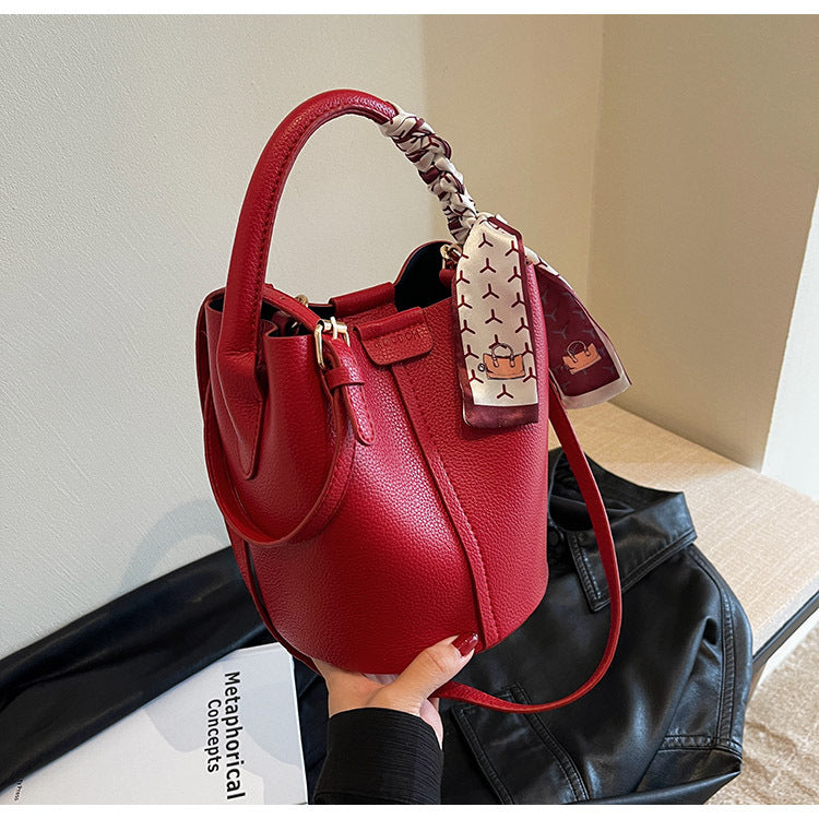High-Quality Texture Solid Color Basket Bag Trendy Fashion Handbag Crossbody Bag