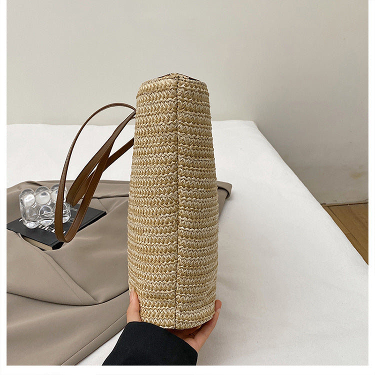 New Trendy Straw Tote Bag Fashion Letter Woven Shoulder Bag Beach Vacation Beach Bag