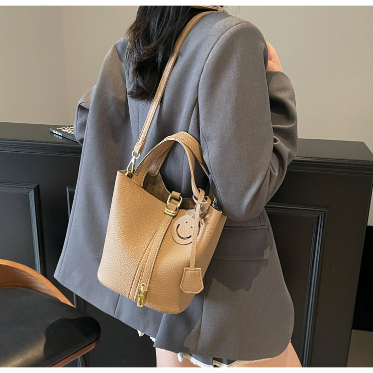 High-end Lychee Pattern Handheld Bucket Bag Fashionable Versatile Shoulder Bag Stylish Casual Crossbody Bag
