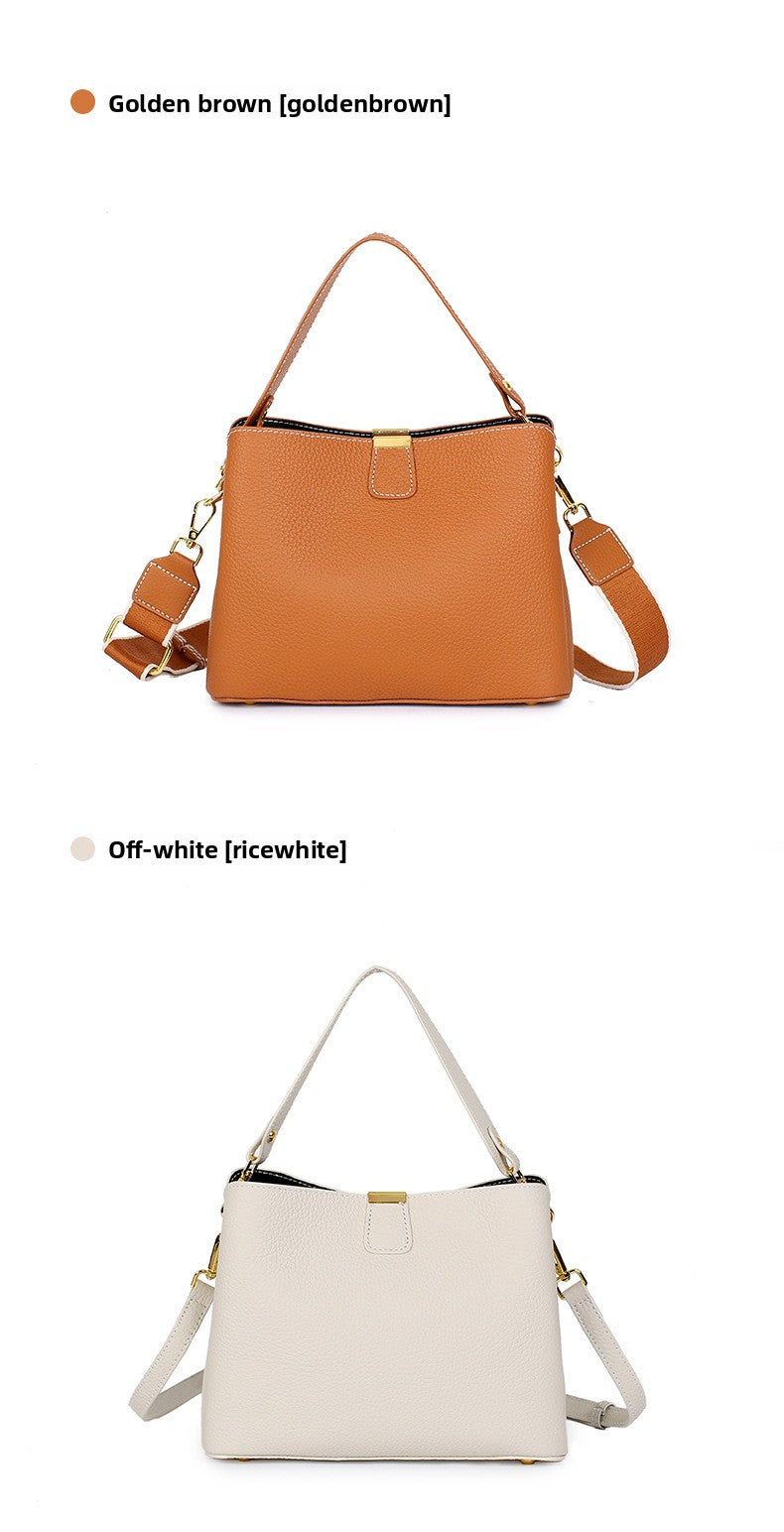 Fashionable Cowhide Leather Women's Large-Capacity Bucket BagVersatile Commuting Genuine Leather Crossbody/Shoulder/Handbag