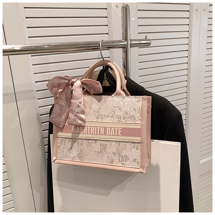 Large Capacity Embroidered Tote Bag Advanced Texture Niche Commuter Hand-Carrying Bag Shoulder Messenger Bag Casual Big Bag