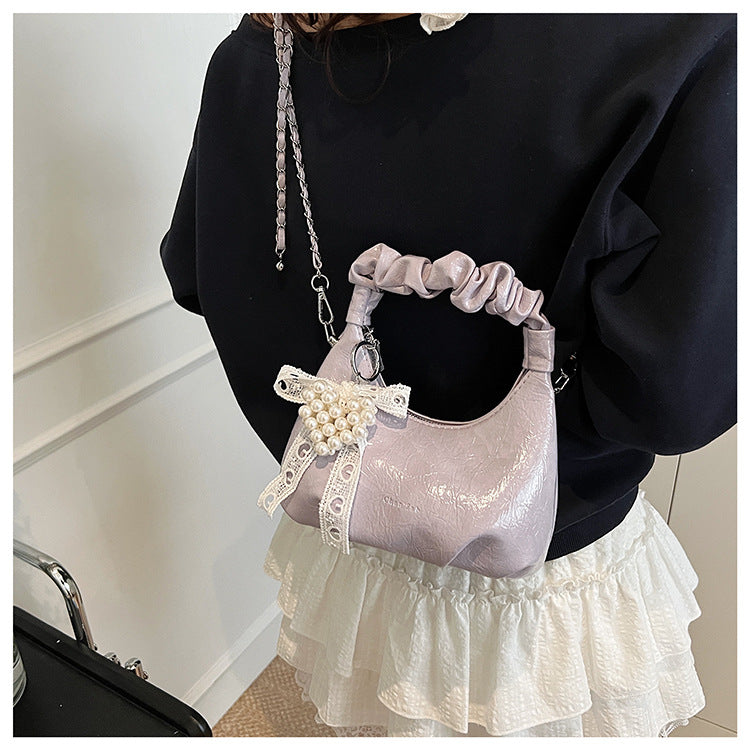 High-end Pleated Handbag Small Square Bag Versatile Stylish Chain Commuter Shoulder Crossbody Bag
