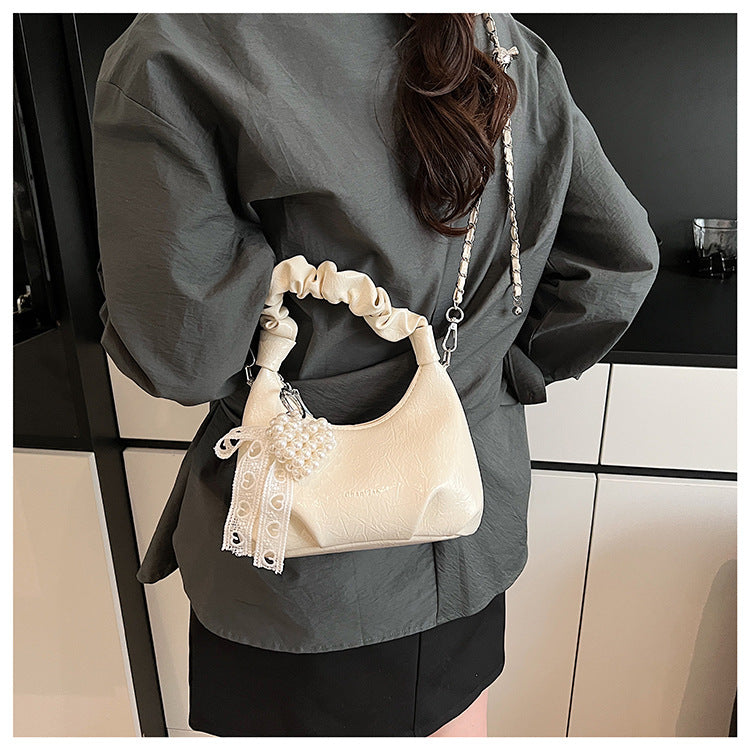 High-end Pleated Handbag Small Square Bag Versatile Stylish Chain Commuter Shoulder Crossbody Bag