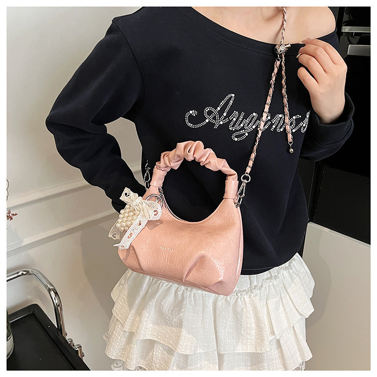 High-end Pleated Handbag Small Square Bag Versatile Stylish Chain Commuter Shoulder Crossbody Bag