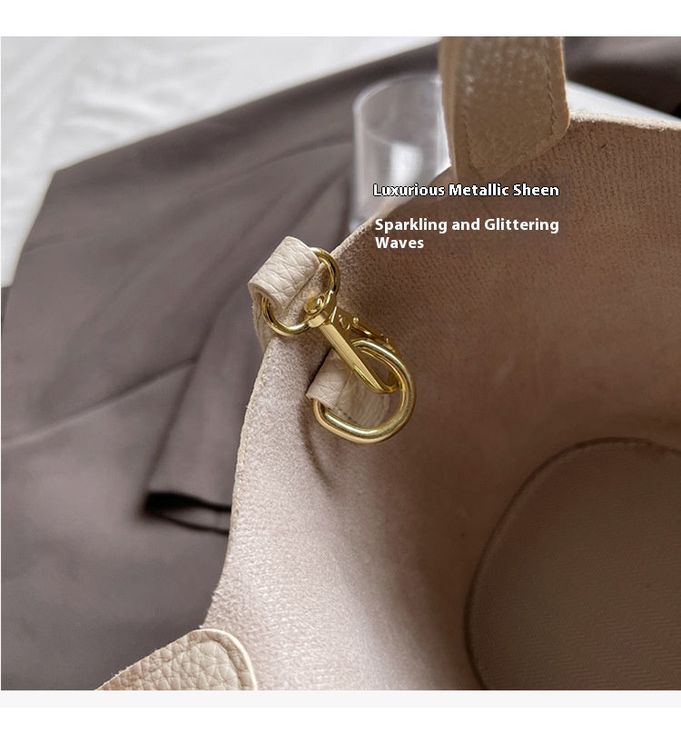 High-end Lychee Pattern Handheld Bucket Bag Fashionable Versatile Shoulder Bag Stylish Casual Crossbody Bag