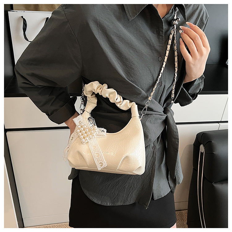 High-end Pleated Handbag Small Square Bag Versatile Stylish Chain Commuter Shoulder Crossbody Bag