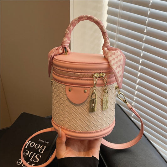 High-end Patchwork Fashion Handbag Bucket Bag. Diamond Trendy Casual Simple Shoulder Crossbody Bag