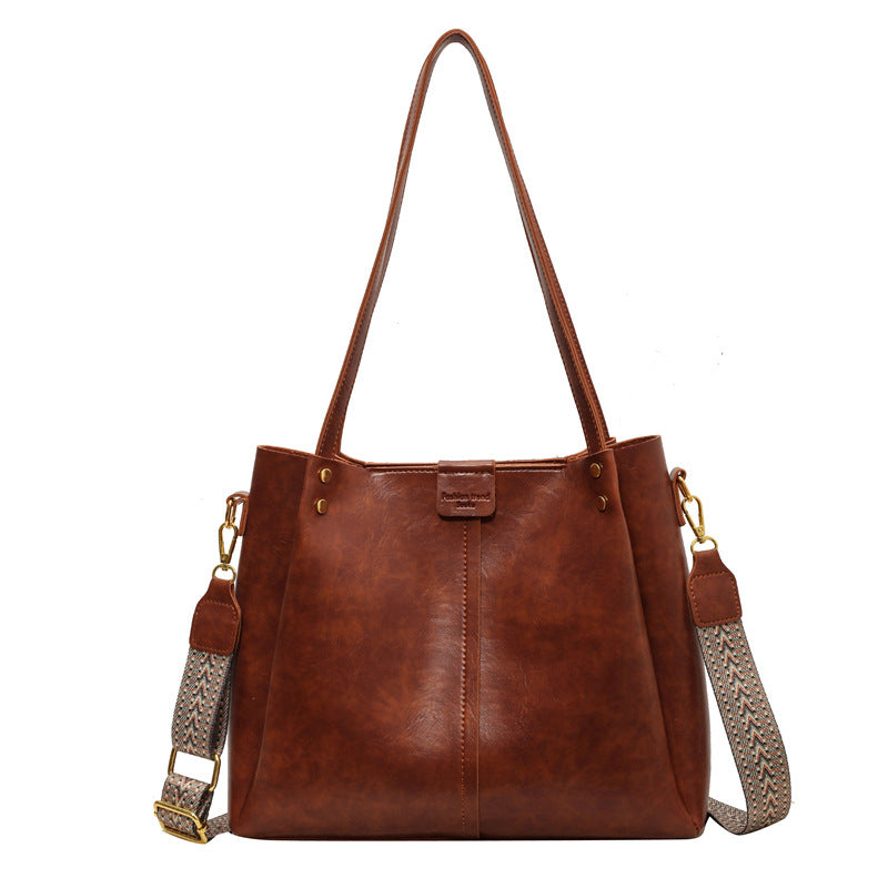 High-Quality Texture Solid Color Crossbody Bag Wide Strap Handbag Trendy Tote Bag