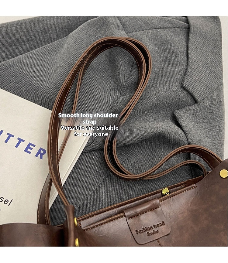 High-Quality Texture Solid Color Crossbody Bag Wide Strap Handbag Trendy Tote Bag