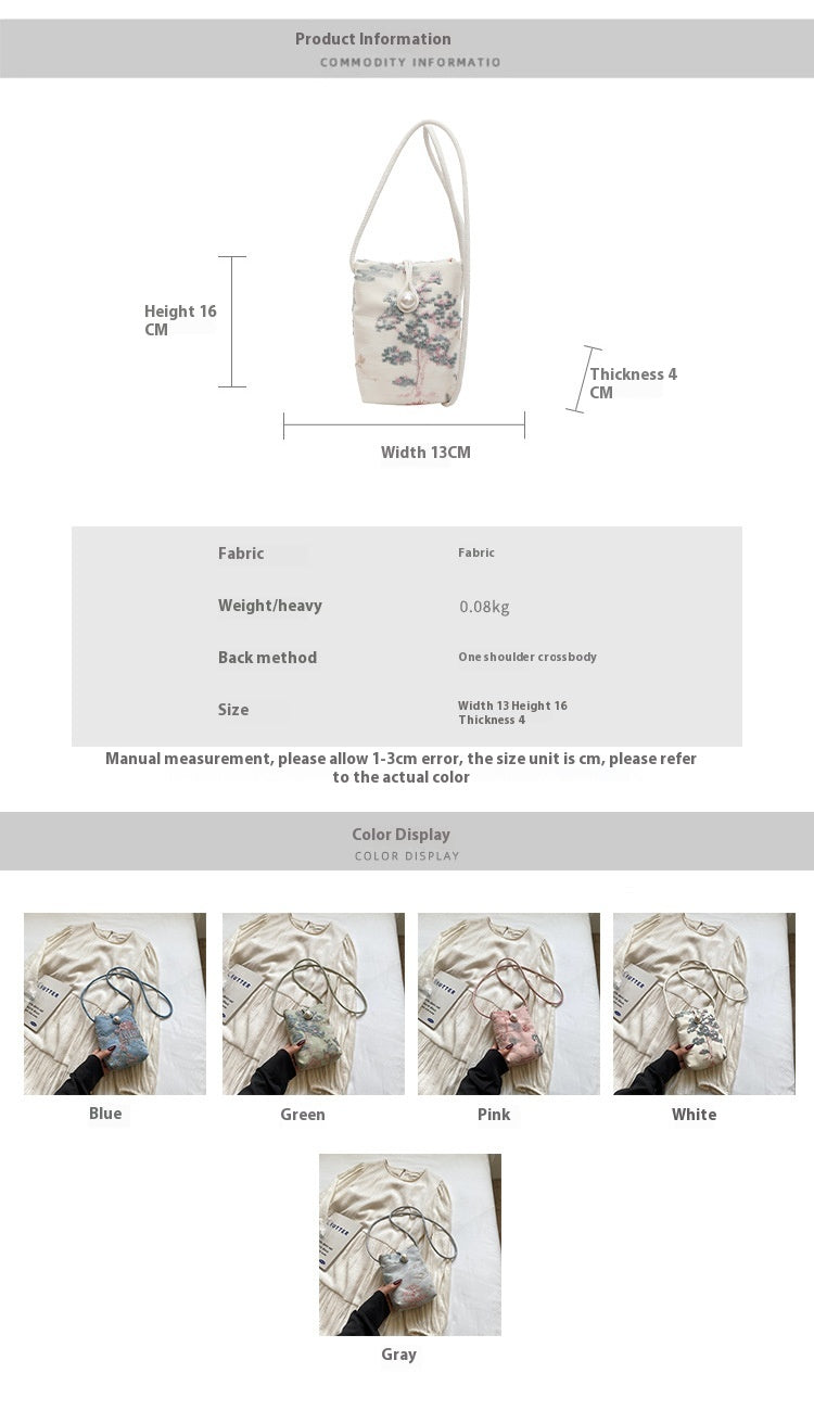 New Chinese Style Embroidered Phone Bag, Fashionable Versatile Casual Shoulder Crossbody Bag