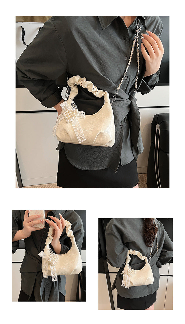 High-end Pleated Handbag Small Square Bag Versatile Stylish Chain Commuter Shoulder Crossbody Bag
