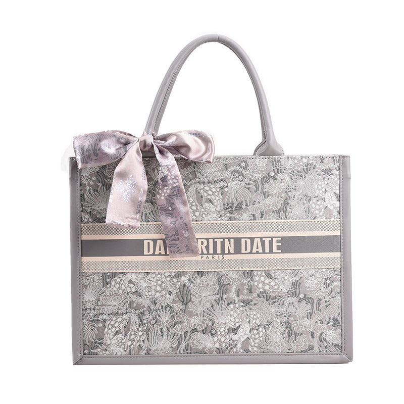 Large Capacity Embroidered Tote Bag Advanced Texture Niche Commuter Hand-Carrying Bag Shoulder Messenger Bag Casual Big Bag