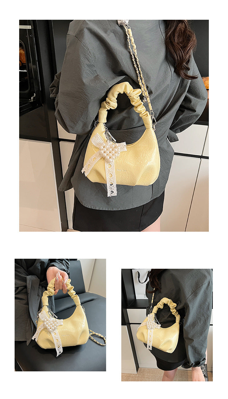 High-end Pleated Handbag Small Square Bag Versatile Stylish Chain Commuter Shoulder Crossbody Bag