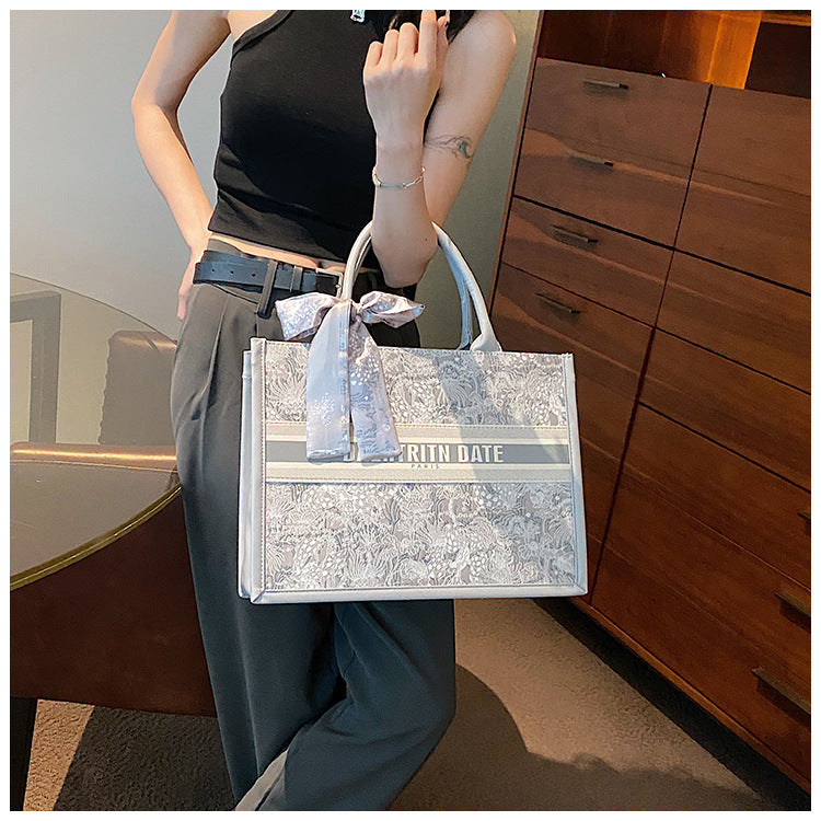 Large Capacity Embroidered Tote Bag Advanced Texture Niche Commuter Hand-Carrying Bag Shoulder Messenger Bag Casual Big Bag