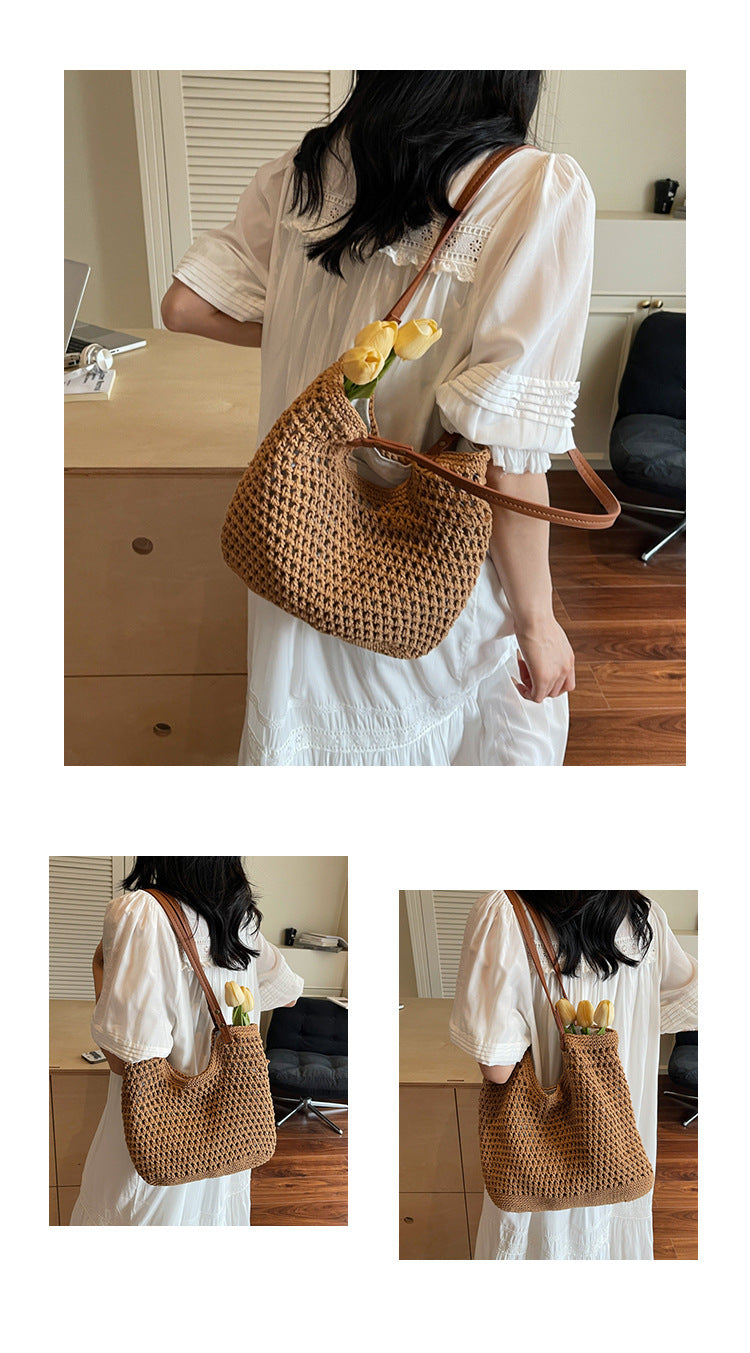 High-end Bucket Bag Large Capacity Underarm Bag Straw Bag Fashionable Shoulder Bag
