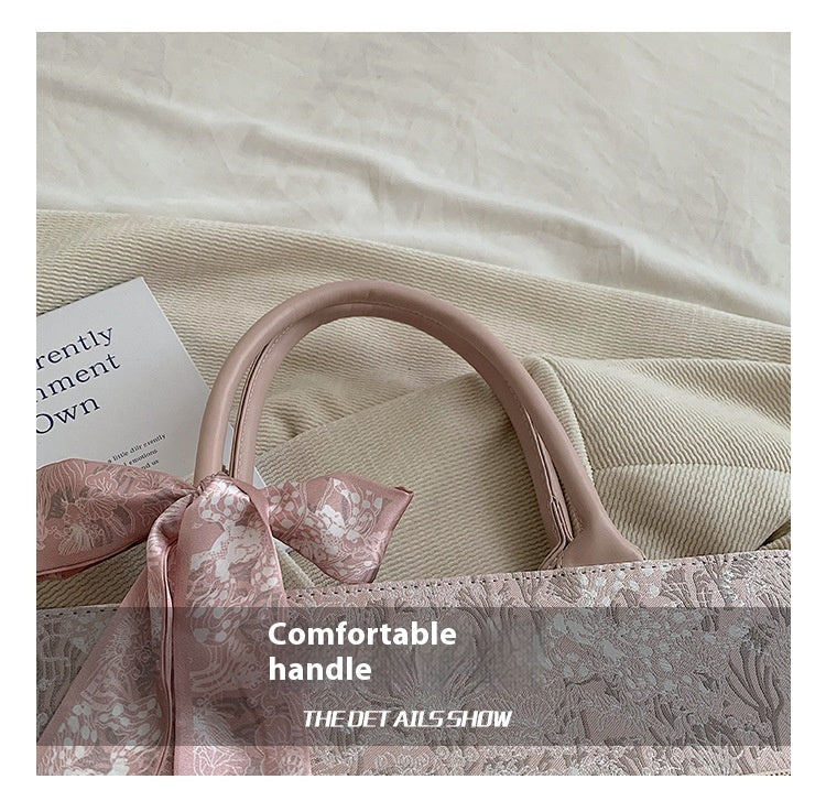 Large Capacity Embroidered Tote Bag Advanced Texture Niche Commuter Hand-Carrying Bag Shoulder Messenger Bag Casual Big Bag