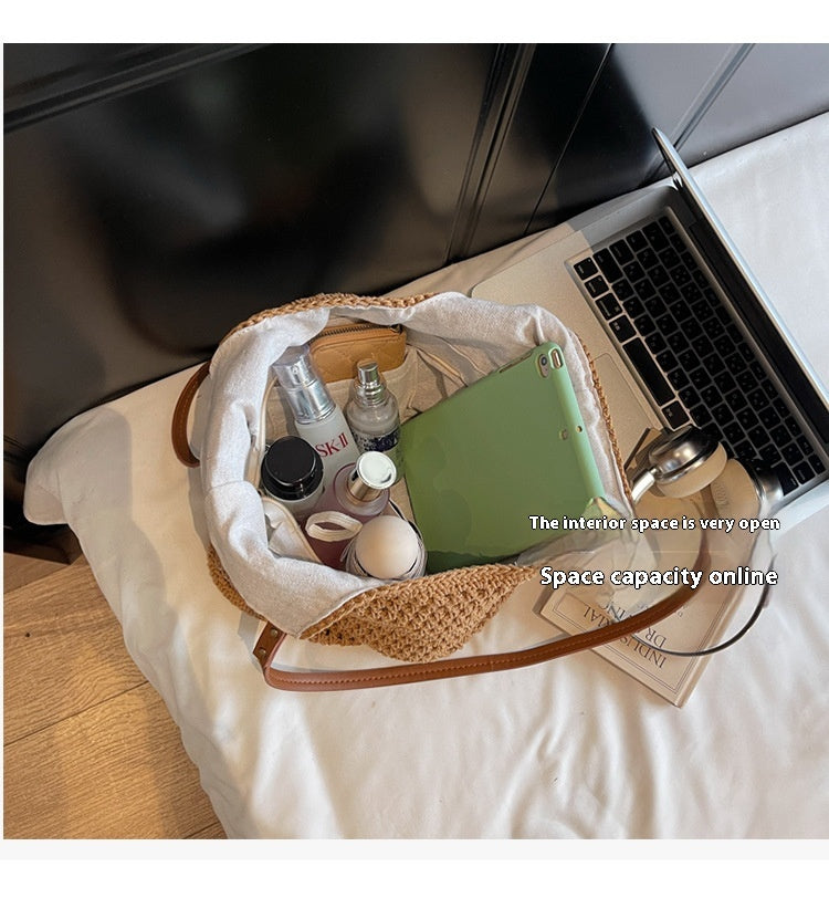 High-end Bucket Bag Large Capacity Underarm Bag Straw Bag Fashionable Shoulder Bag