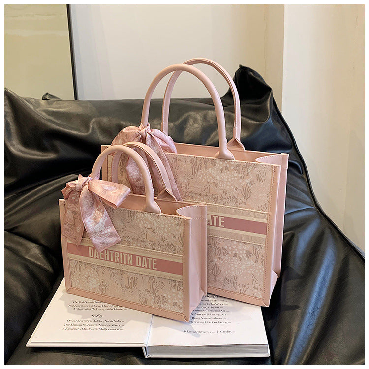 Large Capacity Embroidered Tote Bag Advanced Texture Niche Commuter Hand-Carrying Bag Shoulder Messenger Bag Casual Big Bag
