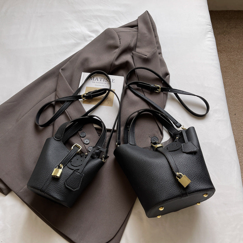 High-end Lychee Pattern Handheld Bucket Bag Fashionable Versatile Shoulder Bag Stylish Casual Crossbody Bag