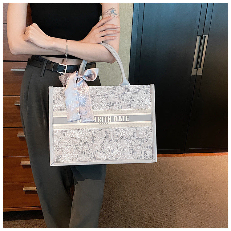Large Capacity Embroidered Tote Bag Advanced Texture Niche Commuter Hand-Carrying Bag Shoulder Messenger Bag Casual Big Bag
