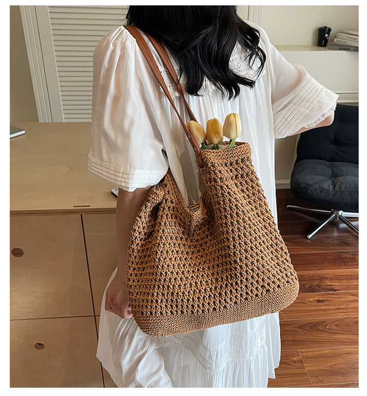 High-end Bucket Bag Large Capacity Underarm Bag Straw Bag Fashionable Shoulder Bag