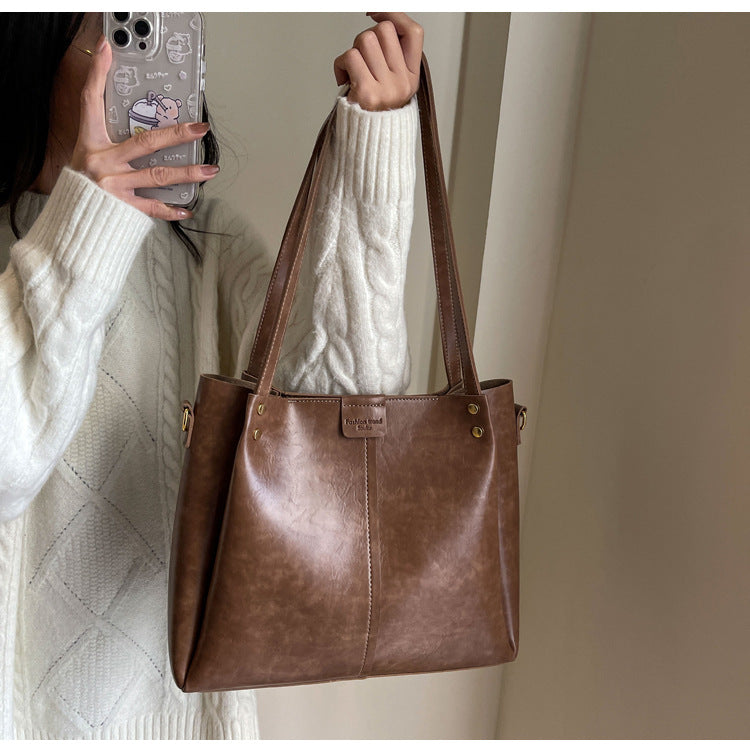 High-Quality Texture Solid Color Crossbody Bag Wide Strap Handbag Trendy Tote Bag