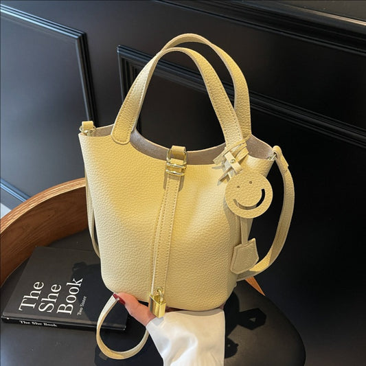 High-end Lychee Pattern Handheld Bucket Bag Fashionable Versatile Shoulder Bag Stylish Casual Crossbody Bag