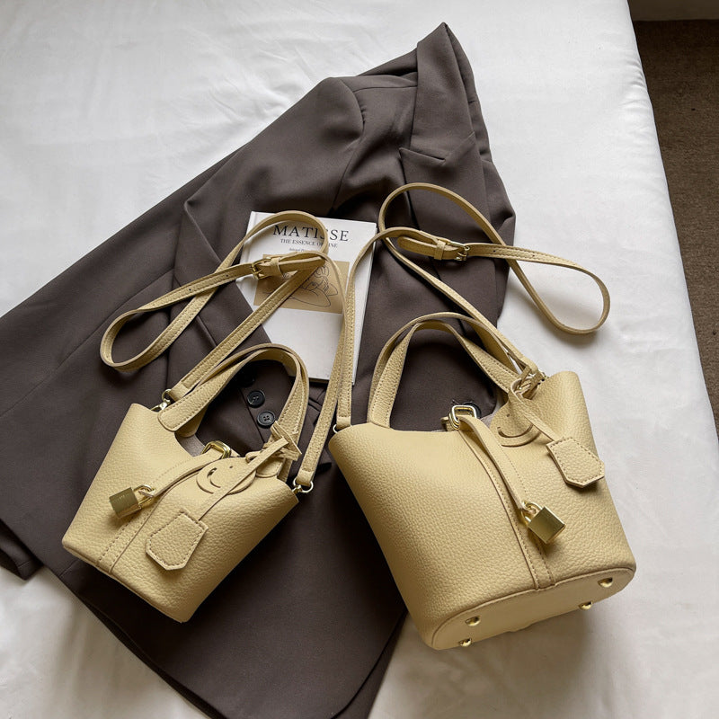 High-end Lychee Pattern Handheld Bucket Bag Fashionable Versatile Shoulder Bag Stylish Casual Crossbody Bag