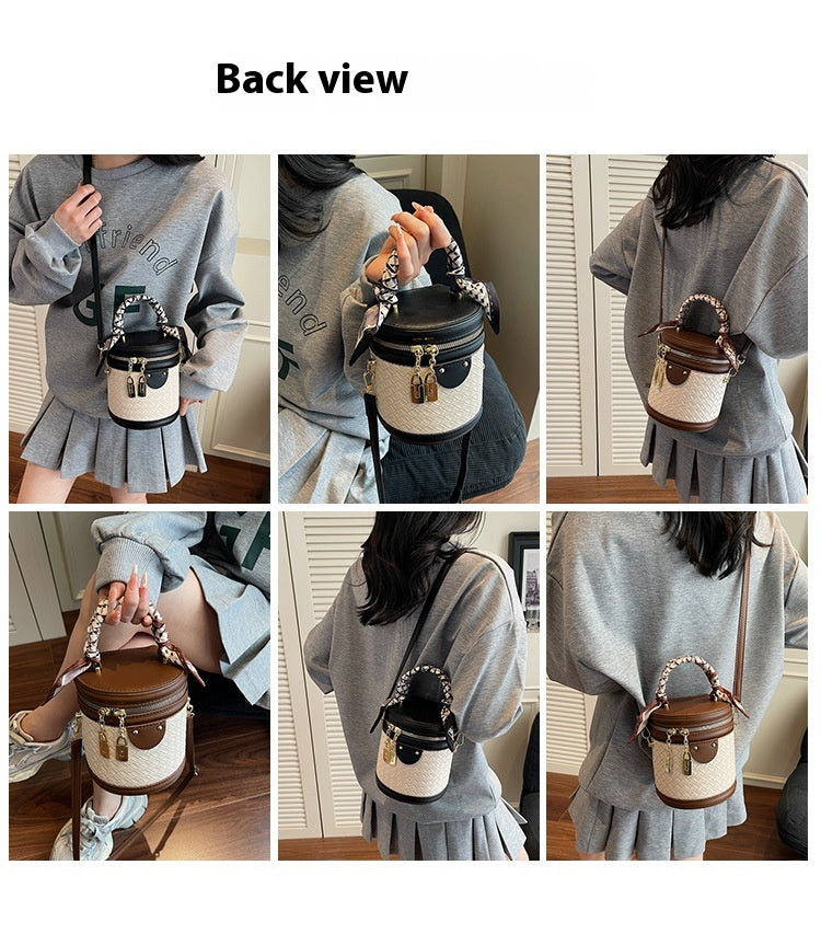 High-end Patchwork Fashion Handbag Bucket Bag. Diamond Trendy Casual Simple Shoulder Crossbody Bag