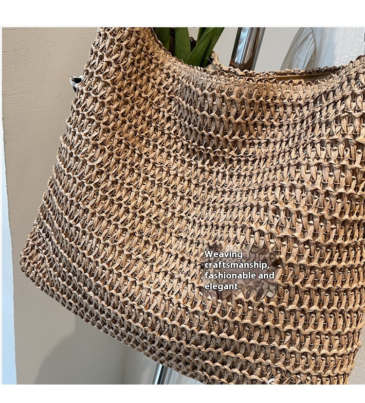 New Trendy Woven Shoulder Tote Bag Beach Vacation Beach Bag