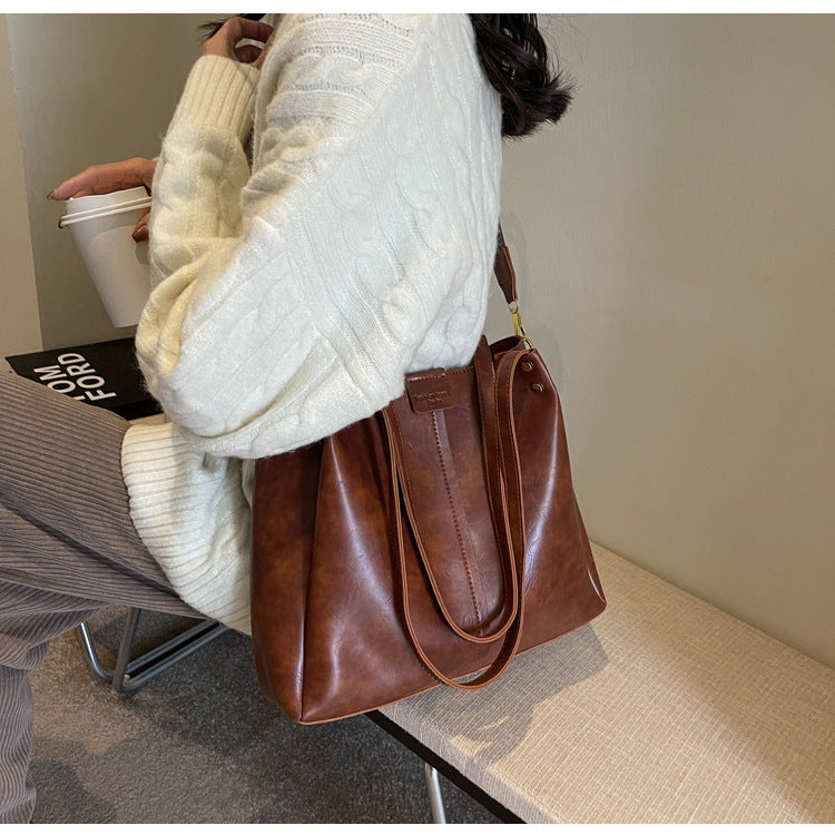 High-Quality Texture Solid Color Crossbody Bag Wide Strap Handbag Trendy Tote Bag