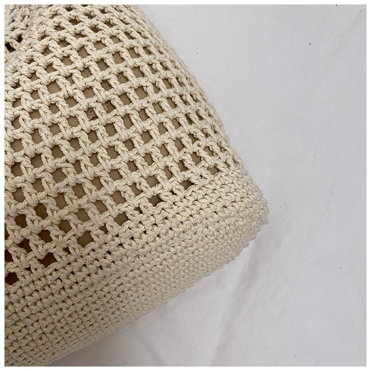 Large Capacity Cotton Thread Woven Underarm Bag Hollow Out Seaside Vacation Beach Travel Shoulder Bag