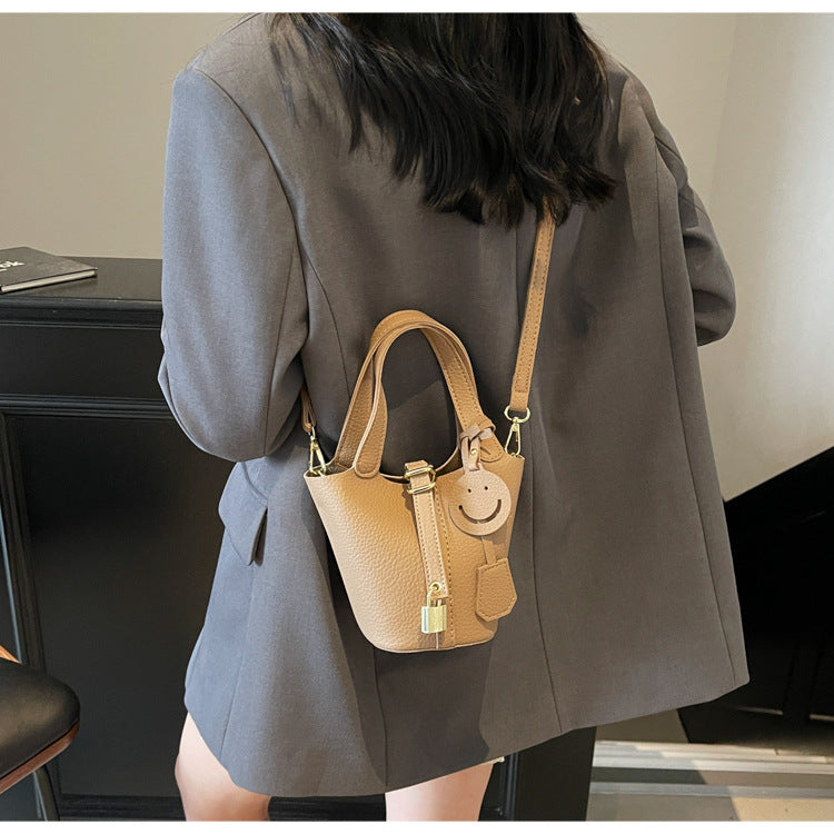 High-end Lychee Pattern Handheld Bucket Bag Fashionable Versatile Shoulder Bag Stylish Casual Crossbody Bag