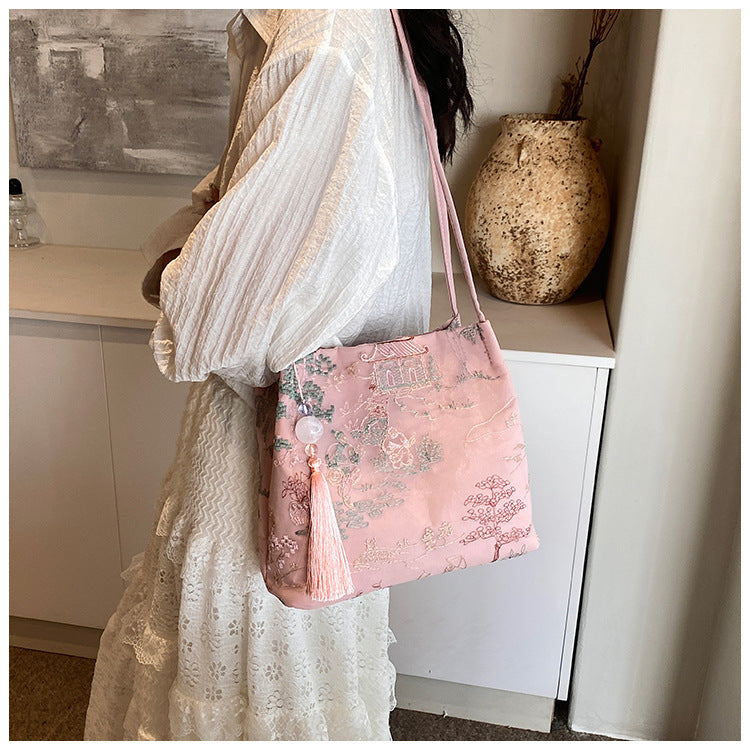 New Chinese Style Crossbody Bag Casual Fashion Single Shoulder Bag Cloth Bag Trendy Bucket Bag