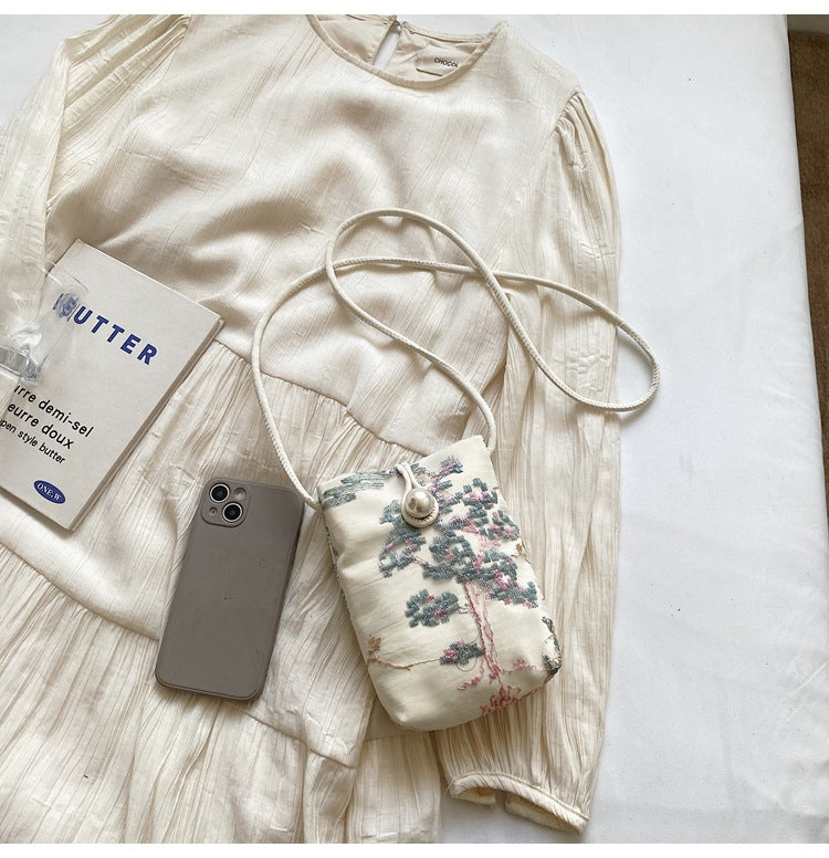 New Chinese Style Embroidered Phone Bag, Fashionable Versatile Casual Shoulder Crossbody Bag
