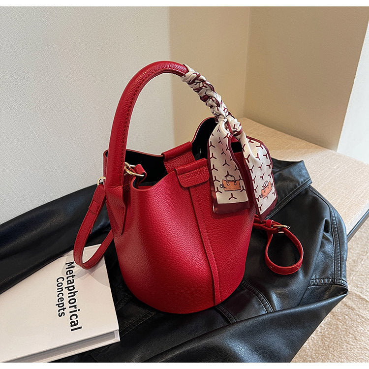 High-Quality Texture Solid Color Basket Bag Trendy Fashion Handbag Crossbody Bag