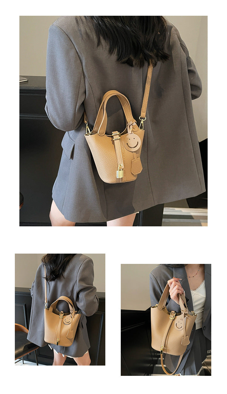 High-end Lychee Pattern Handheld Bucket Bag Fashionable Versatile Shoulder Bag Stylish Casual Crossbody Bag