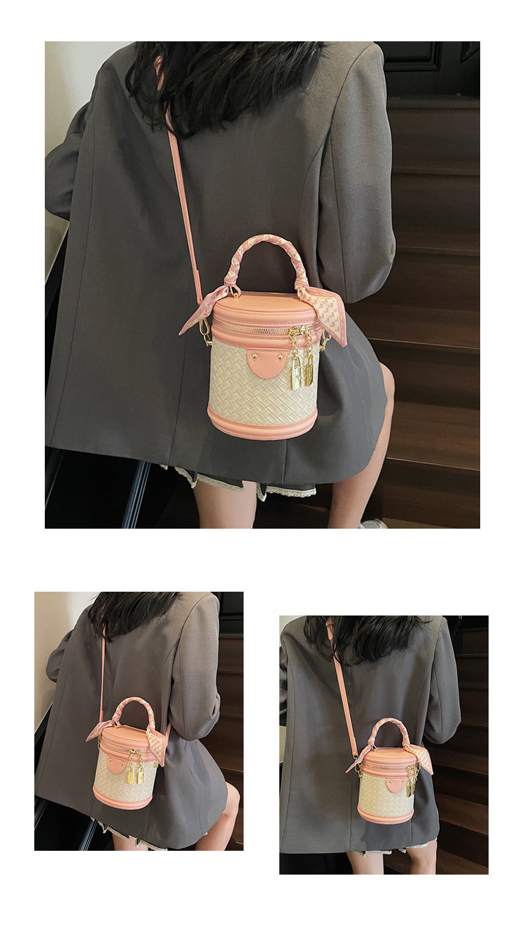 High-end Patchwork Fashion Handbag Bucket Bag. Diamond Trendy Casual Simple Shoulder Crossbody Bag