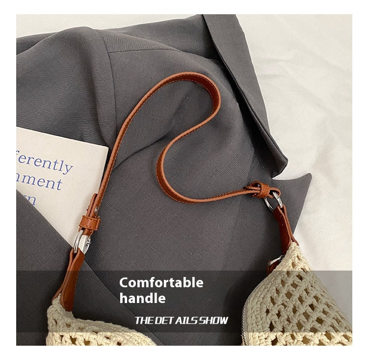 Large Capacity Cotton Thread Woven Underarm Bag Hollow Out Seaside Vacation Beach Travel Shoulder Bag